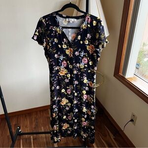LOFT Navy Floral Button Down Dress Sz 6